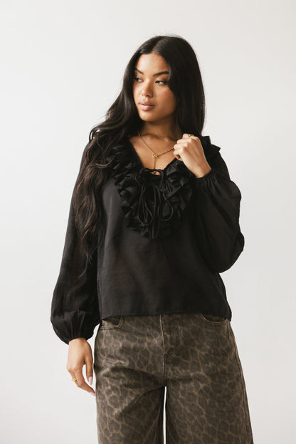 Calispell Sheer Collared Blouse in Black