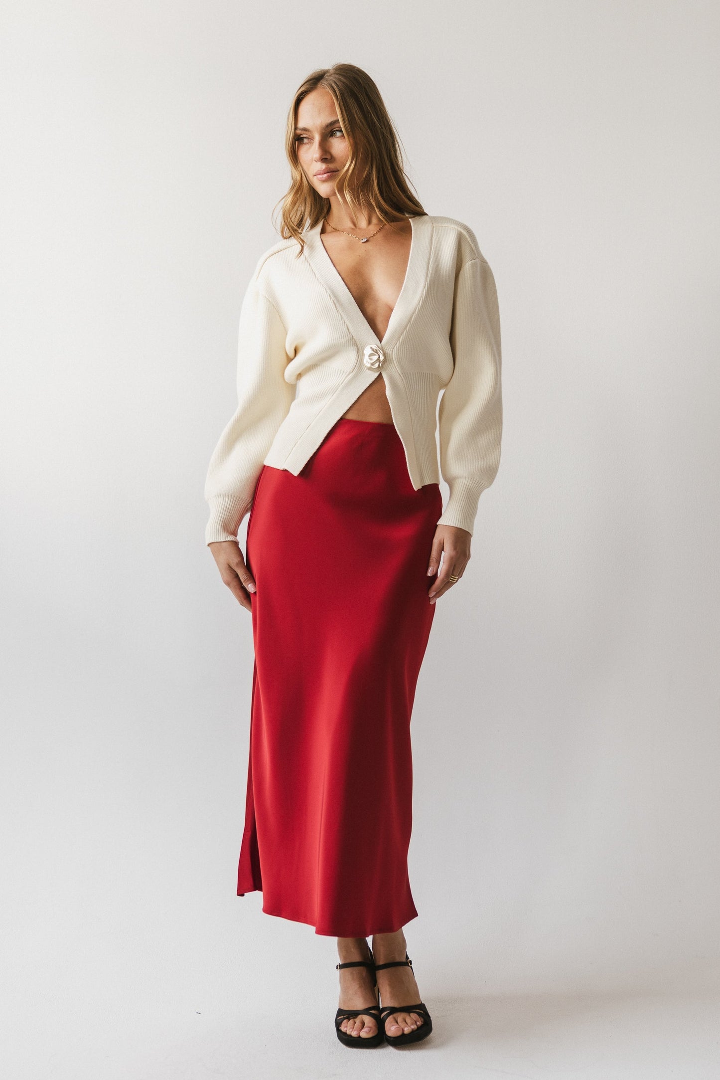 Tory Satin Maxi Skirt in Red-Brown - FINAL SALE