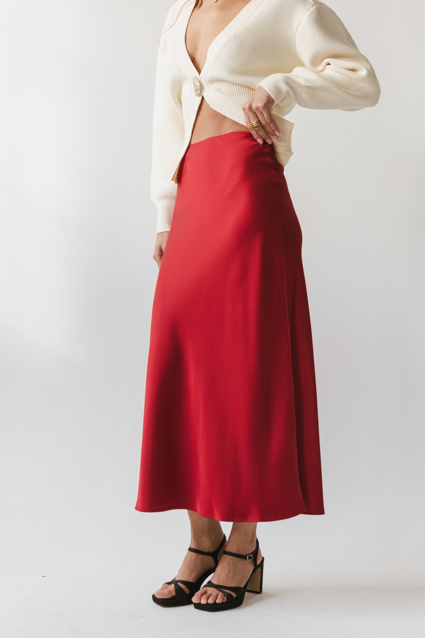 Tory Satin Maxi Skirt in Red-Brown - FINAL SALE