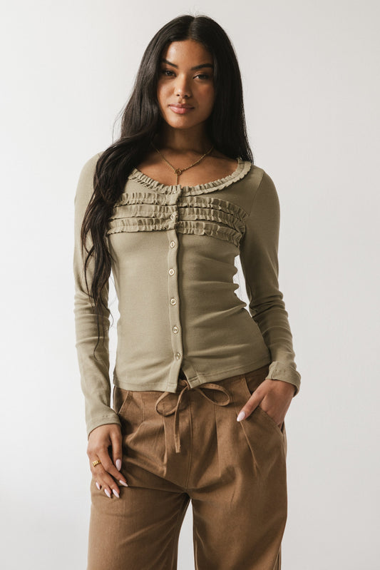 Mattie Ruffle Top in Olive