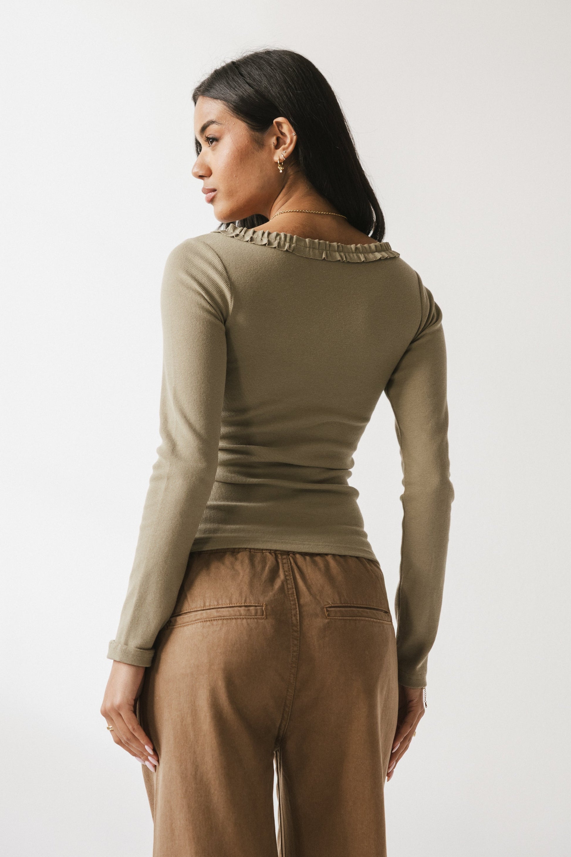 Mattie Ruffle Top in Olive