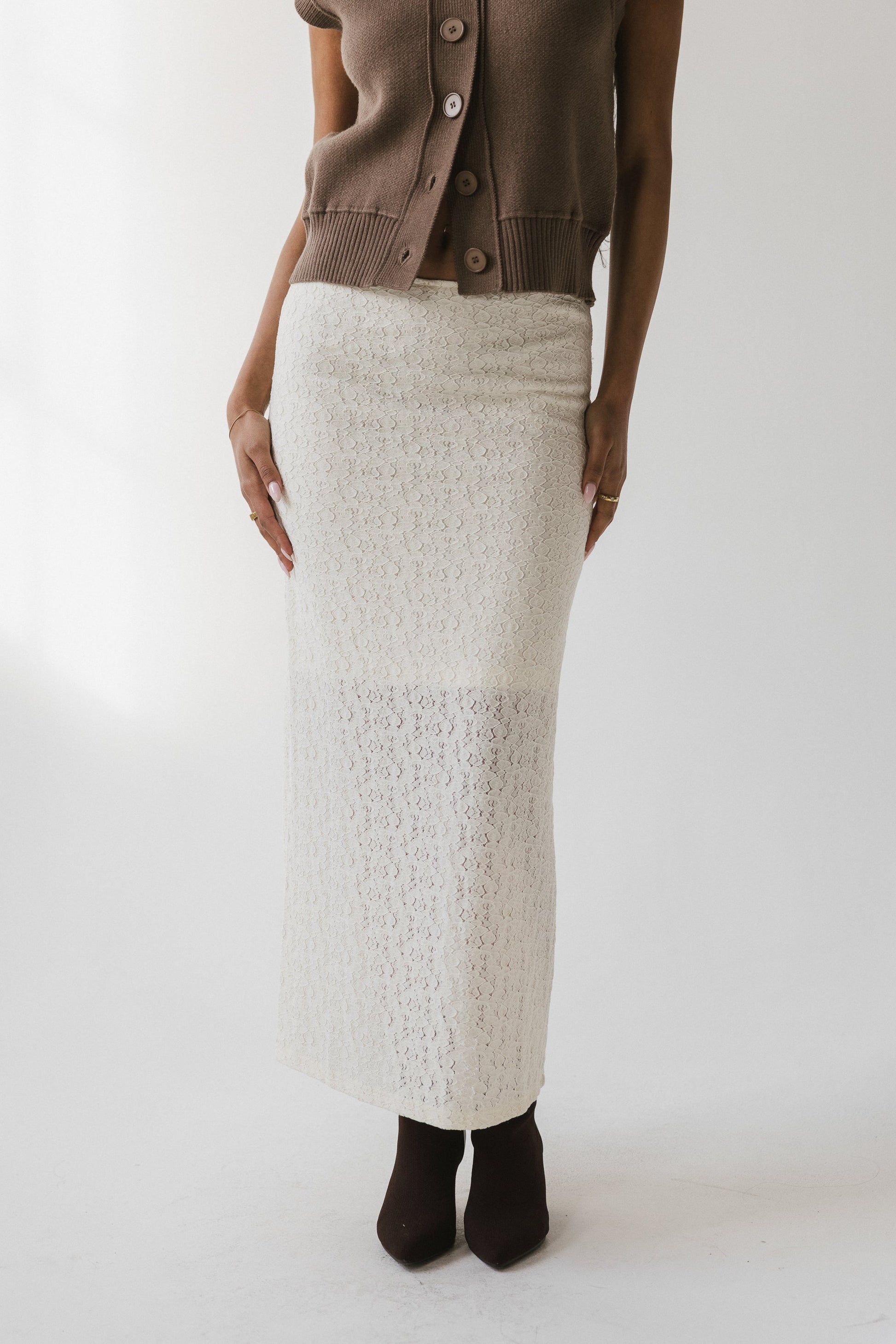 Jozette Lace Midi Skirt in Ivory