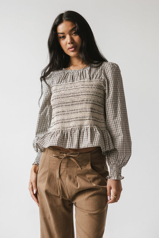 Kesley Smocked Blouse in Brown