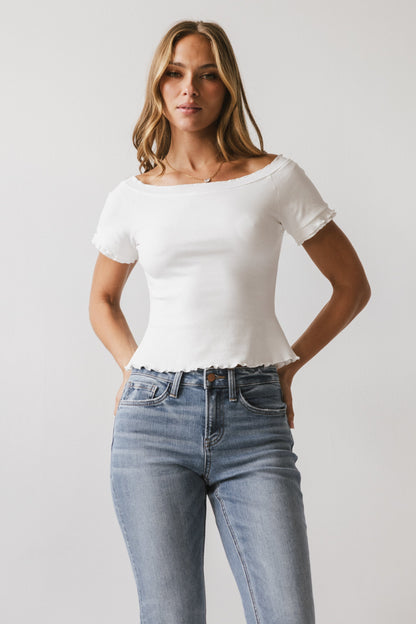 Hannah Lettuce Edge Top in White