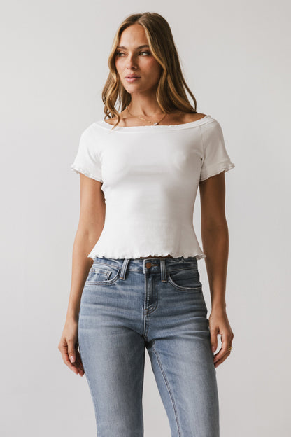 Hannah Lettuce Edge Top in White