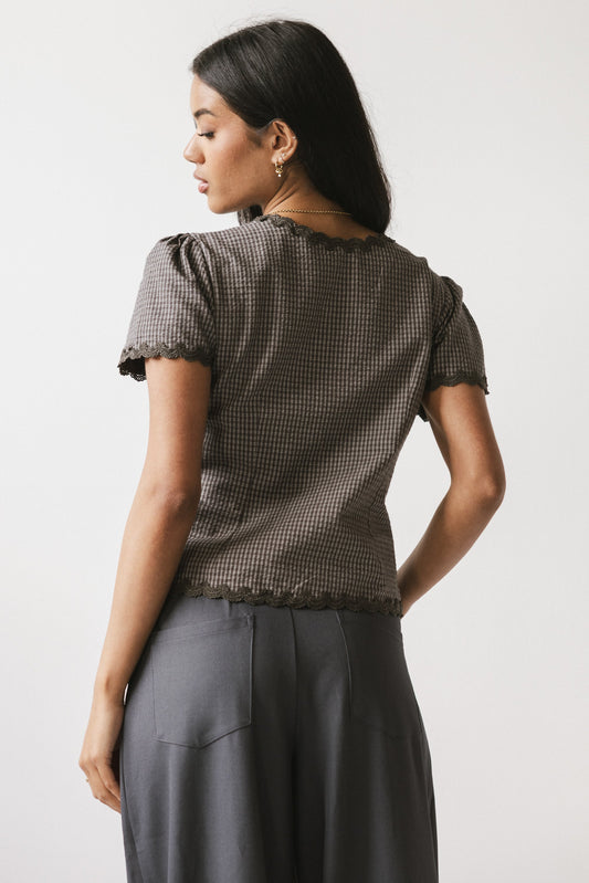 Serra Lace Trim Blouse in Charcoal - FINAL SALE