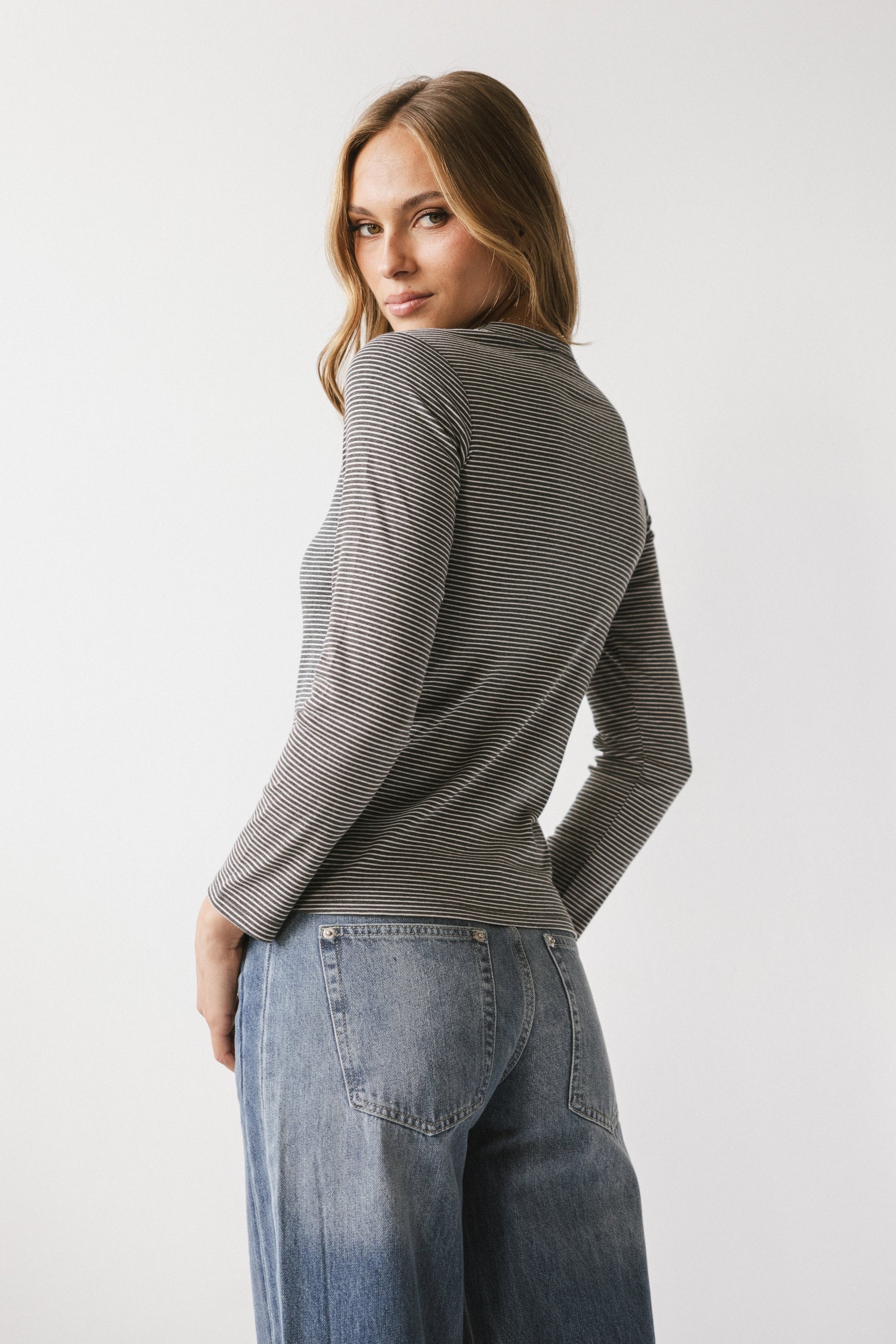 Makayla Shirt in Striped Charcoal