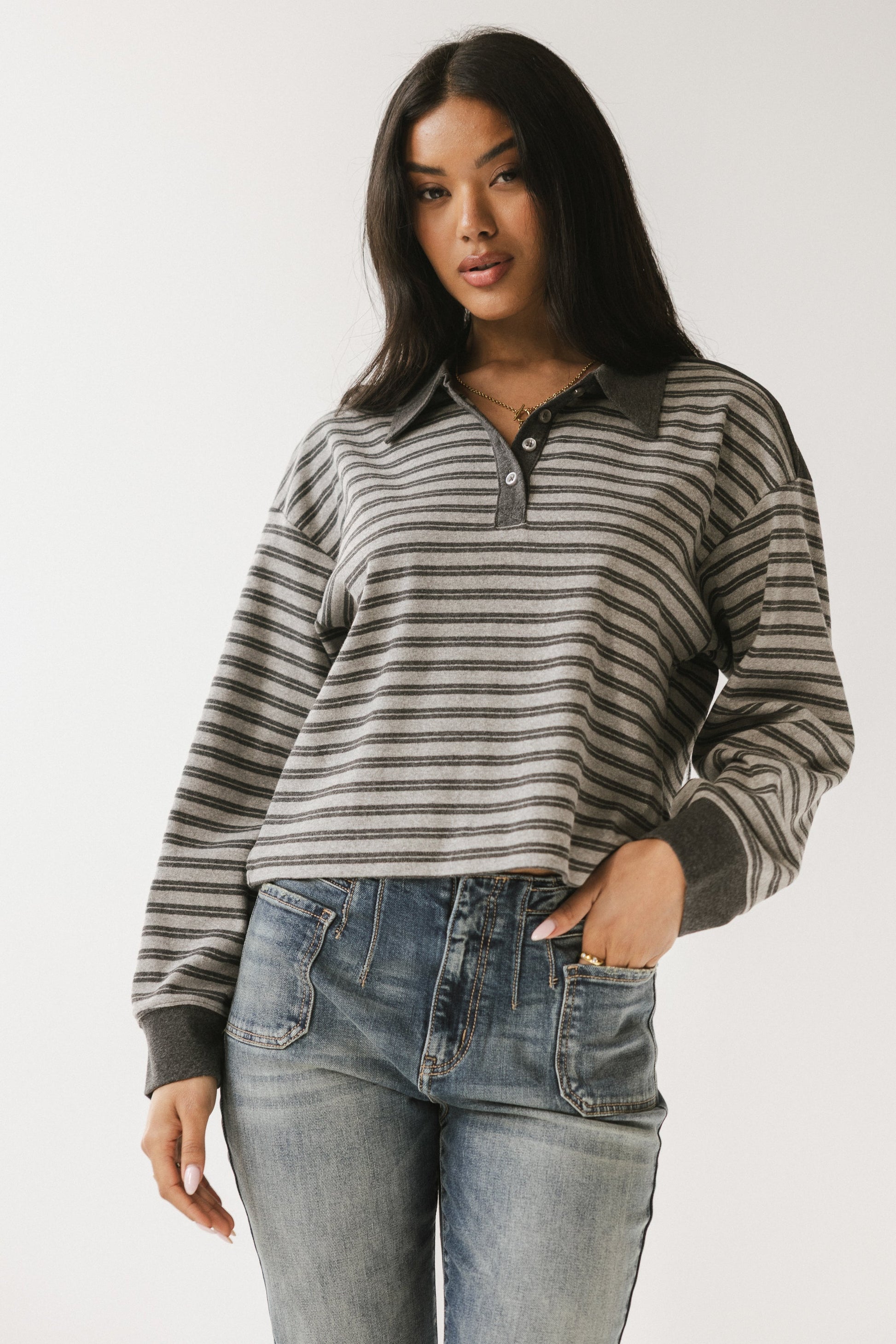Kessie Striped Top in Grey