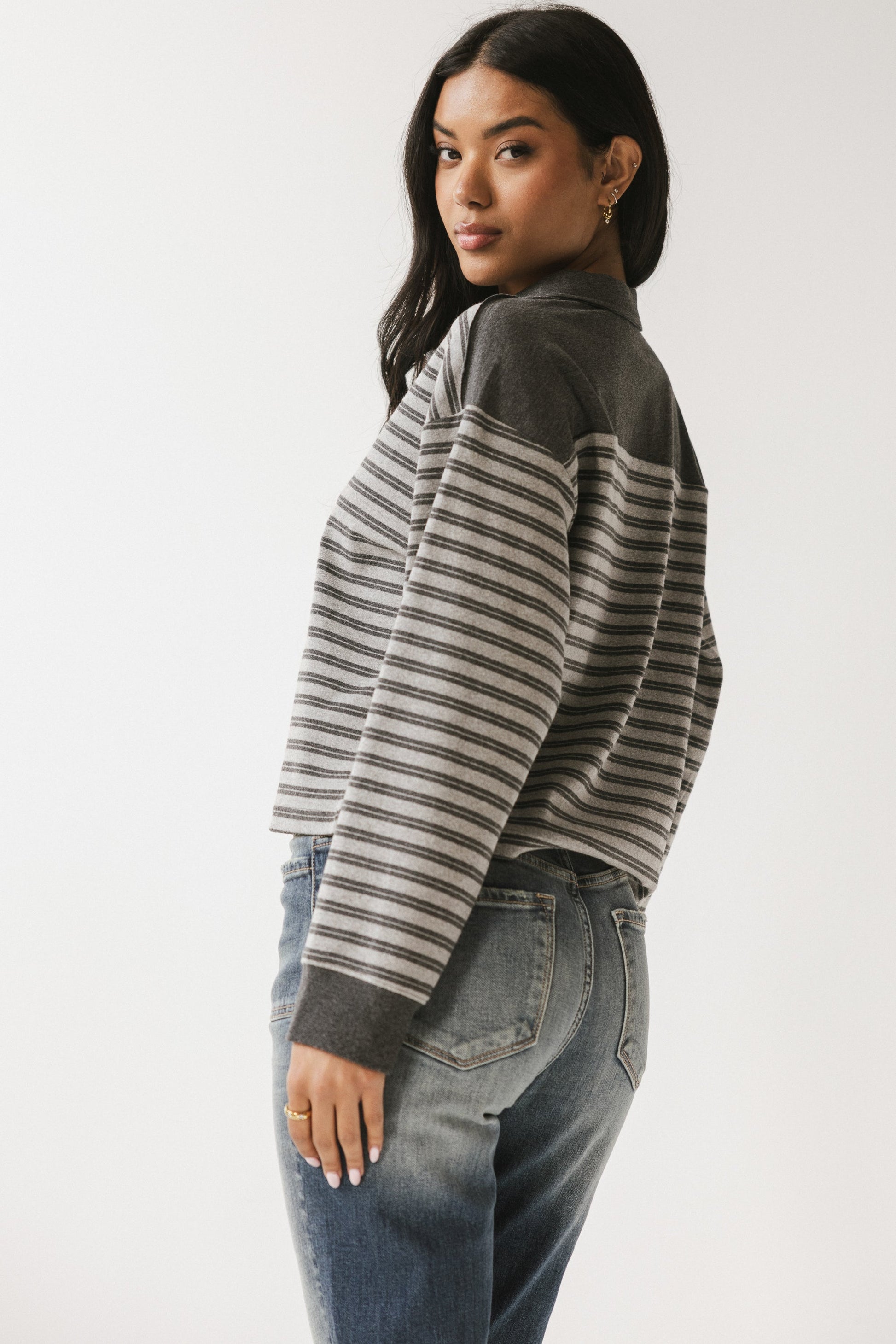 Kessie Striped Top in Grey