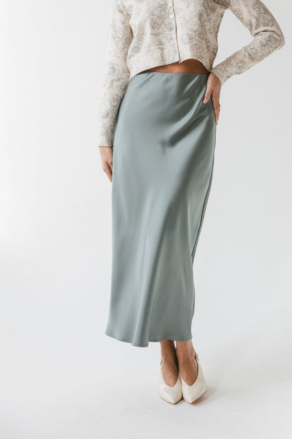Tory Satin Maxi Skirt in Teal