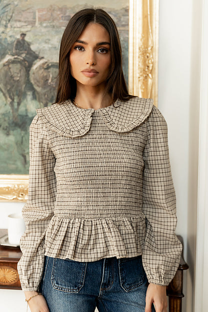 Kristy Smocked Blouse in Beige