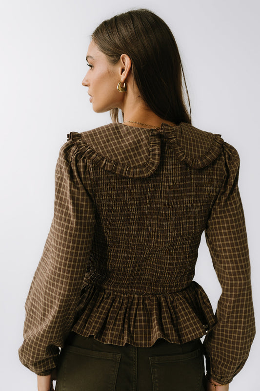 Kristy Smocked Blouse in Brown