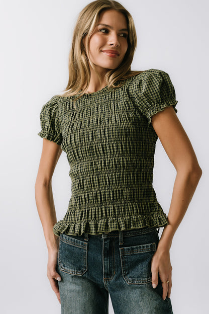 Ruth Smocked Top in Green - FINAL SALE