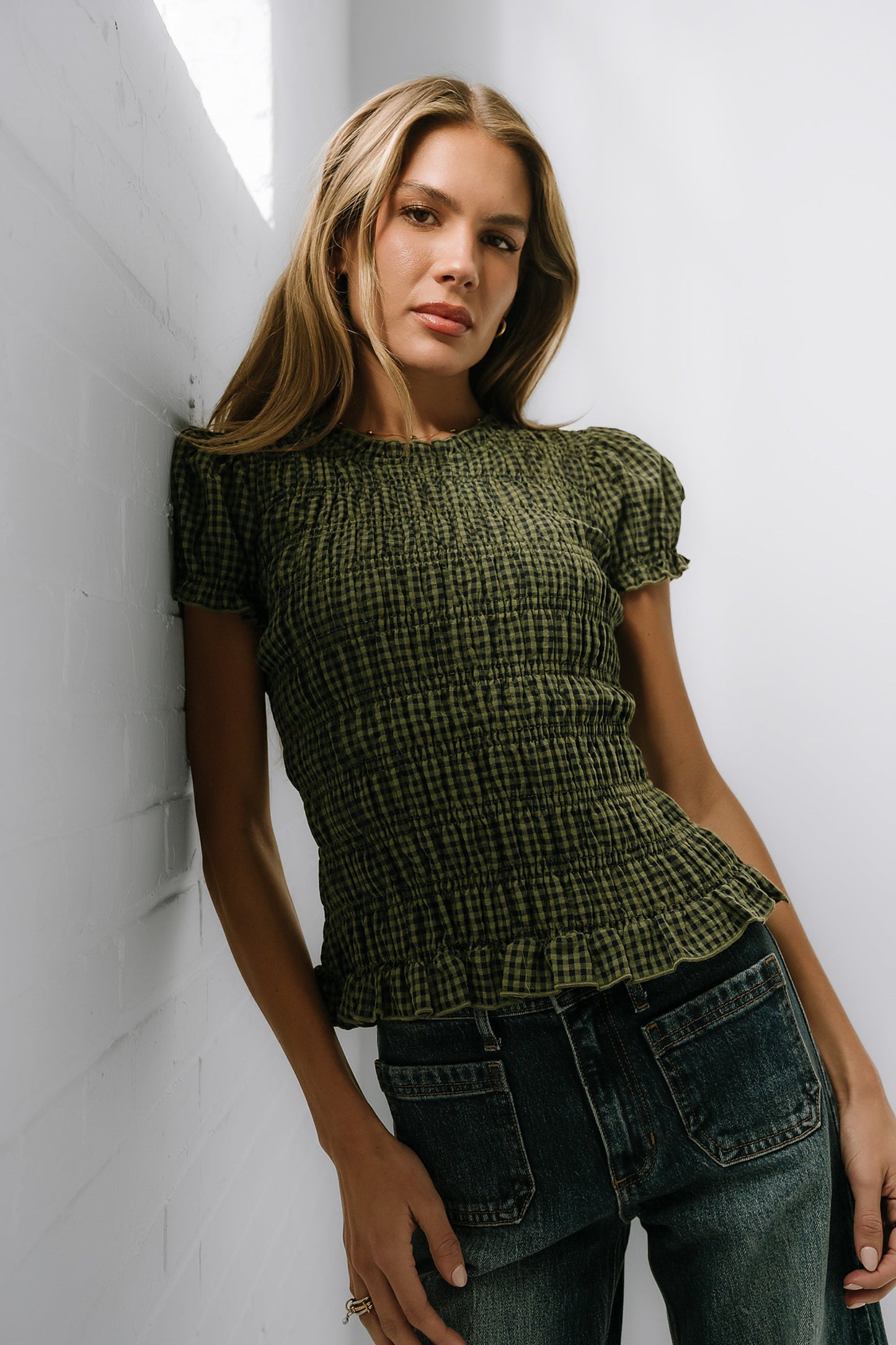 Ruth Smocked Top in Green - FINAL SALE
