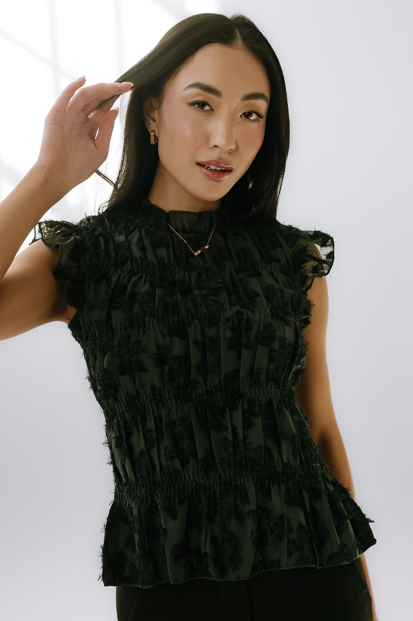Rodney Smocked Blouse in Green - FINAL SALE