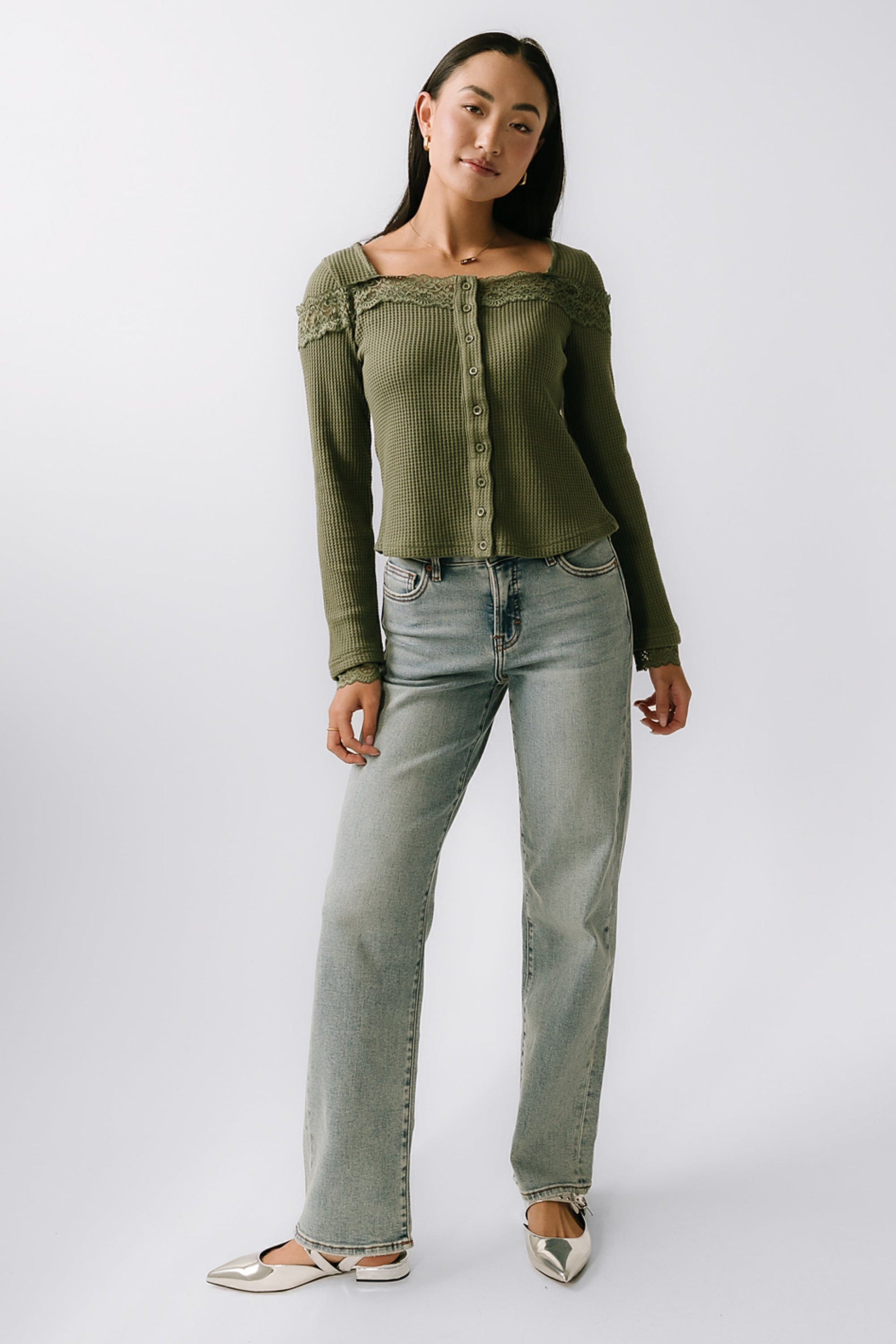 Kandice Waffle Knit Top in Olive