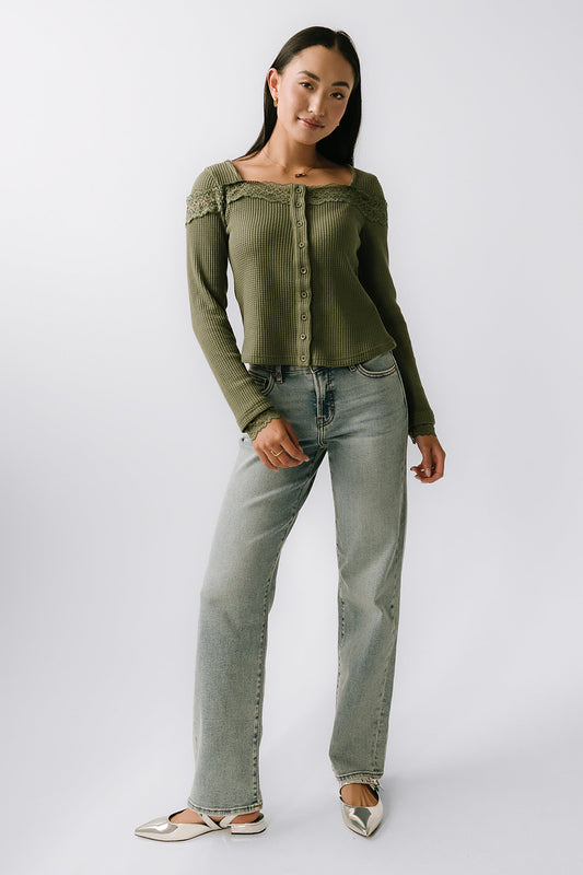 Kandice Waffle Knit Top in Olive