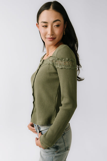 Kandice Waffle Knit Top in Olive