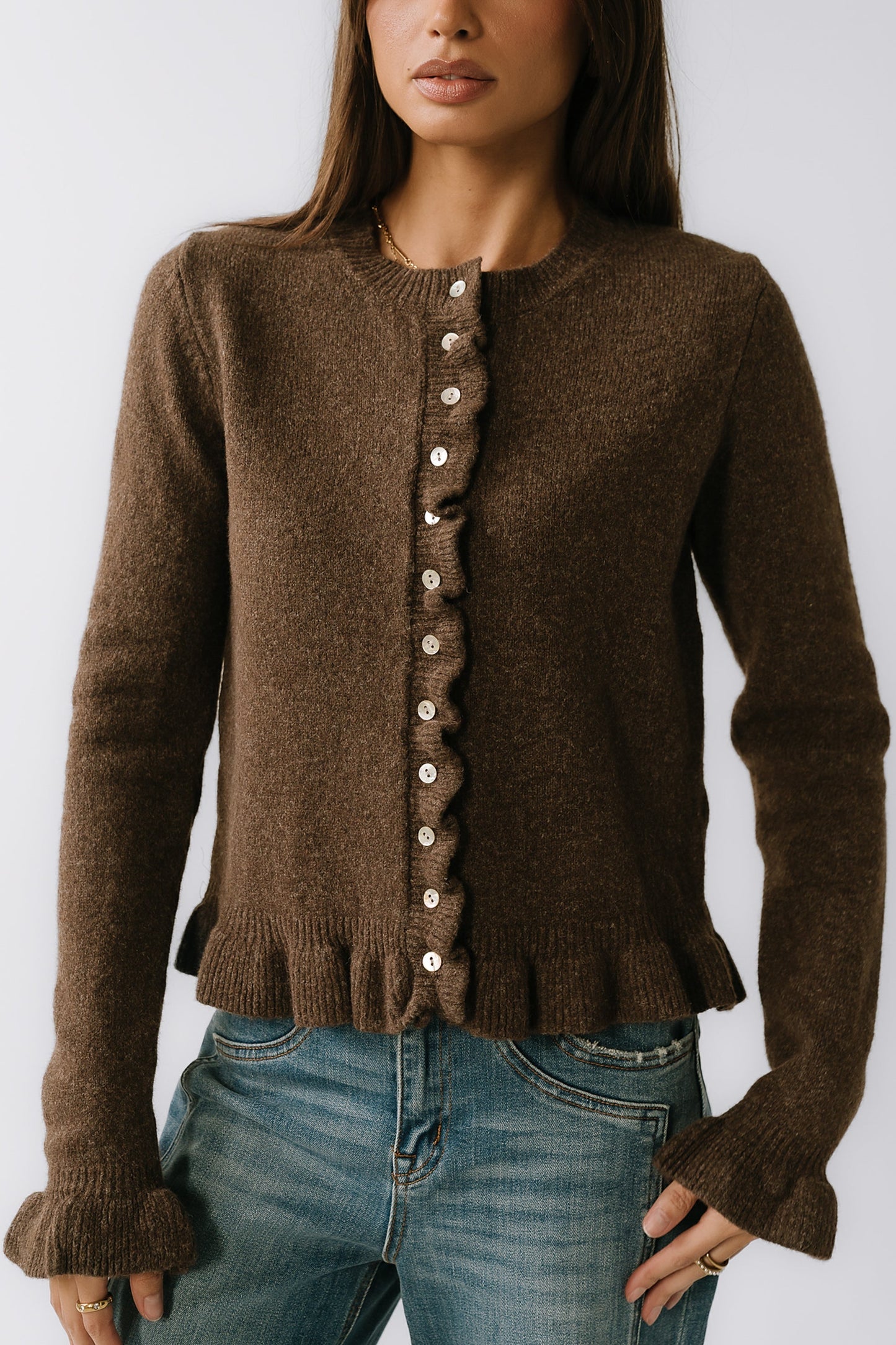 Rosie Ruffle Sweater in Brown - FINAL SALE