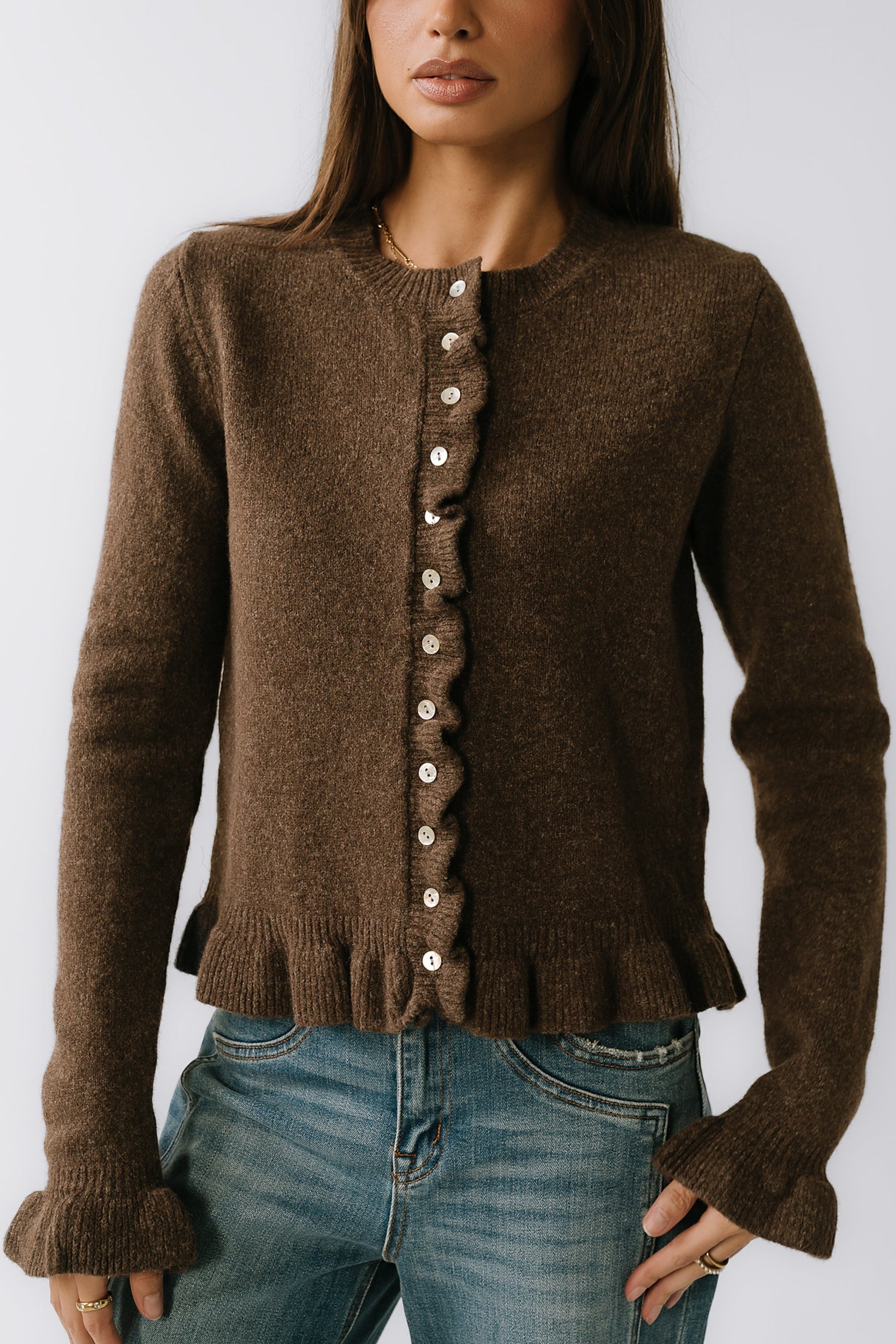 Rosie Ruffle Sweater in Brown - FINAL SALE