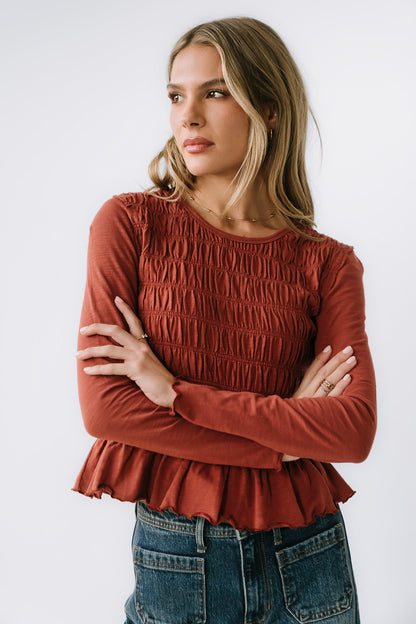 Harry Smocked Top in Brick