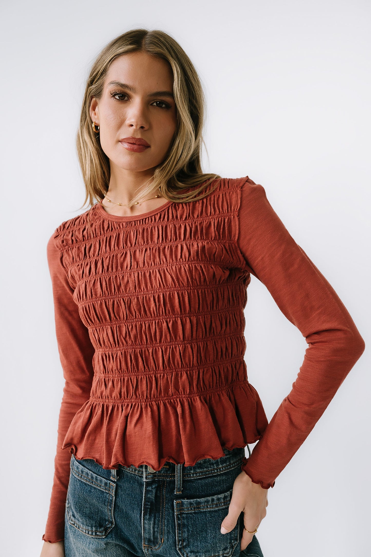 Harry Smocked Top in Brick