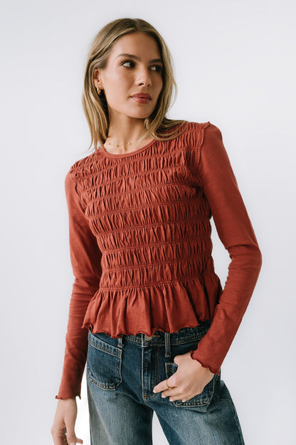 Harry Smocked Top in Brick