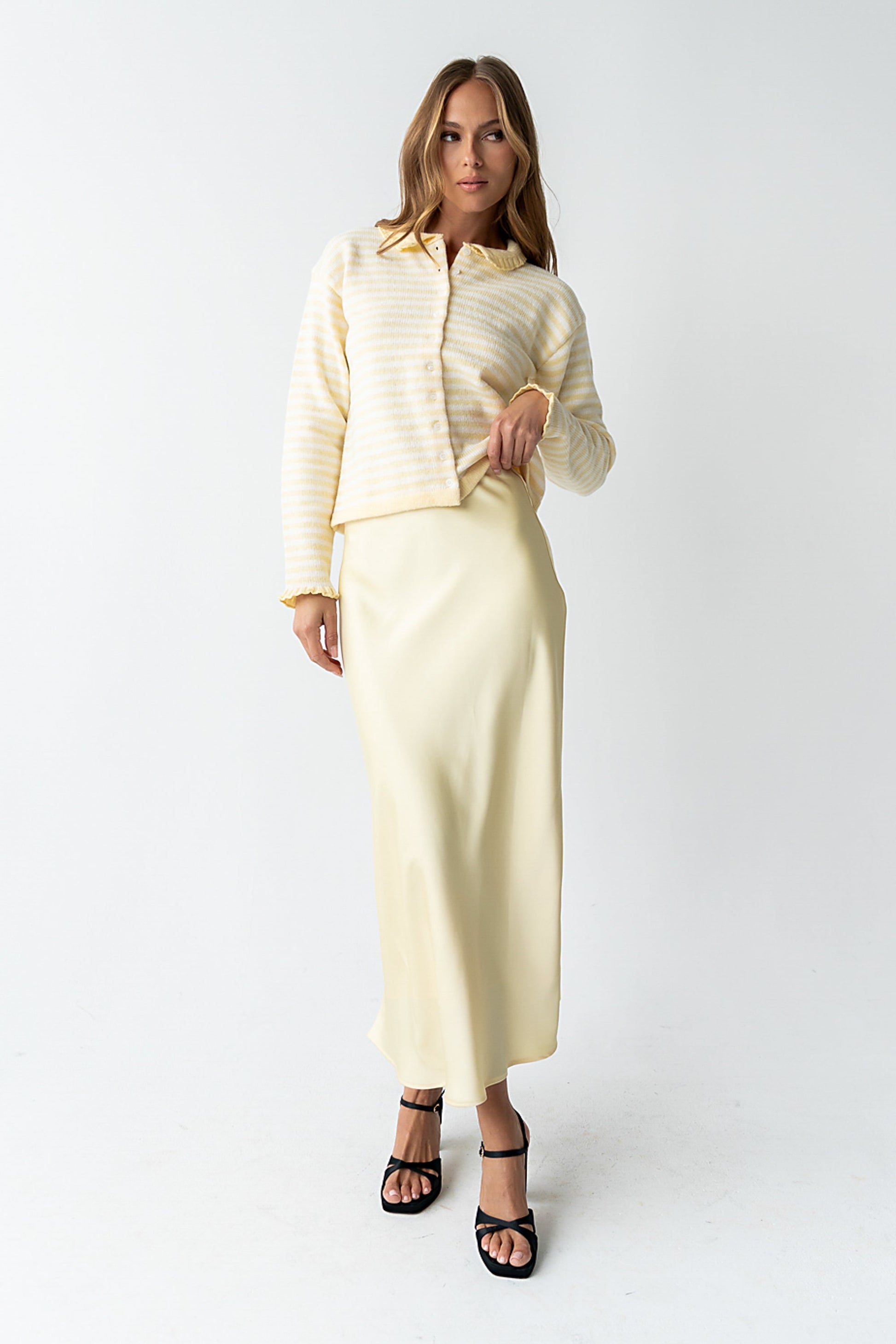 Brenna Striped Cardigan in Yellow