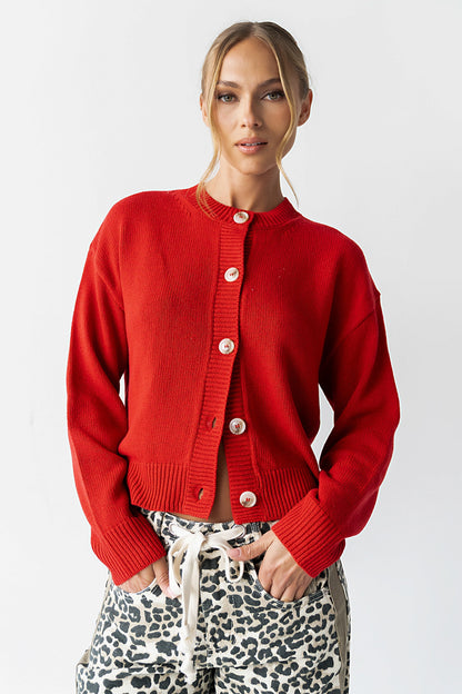 Kasen Knit Cardigan in Red