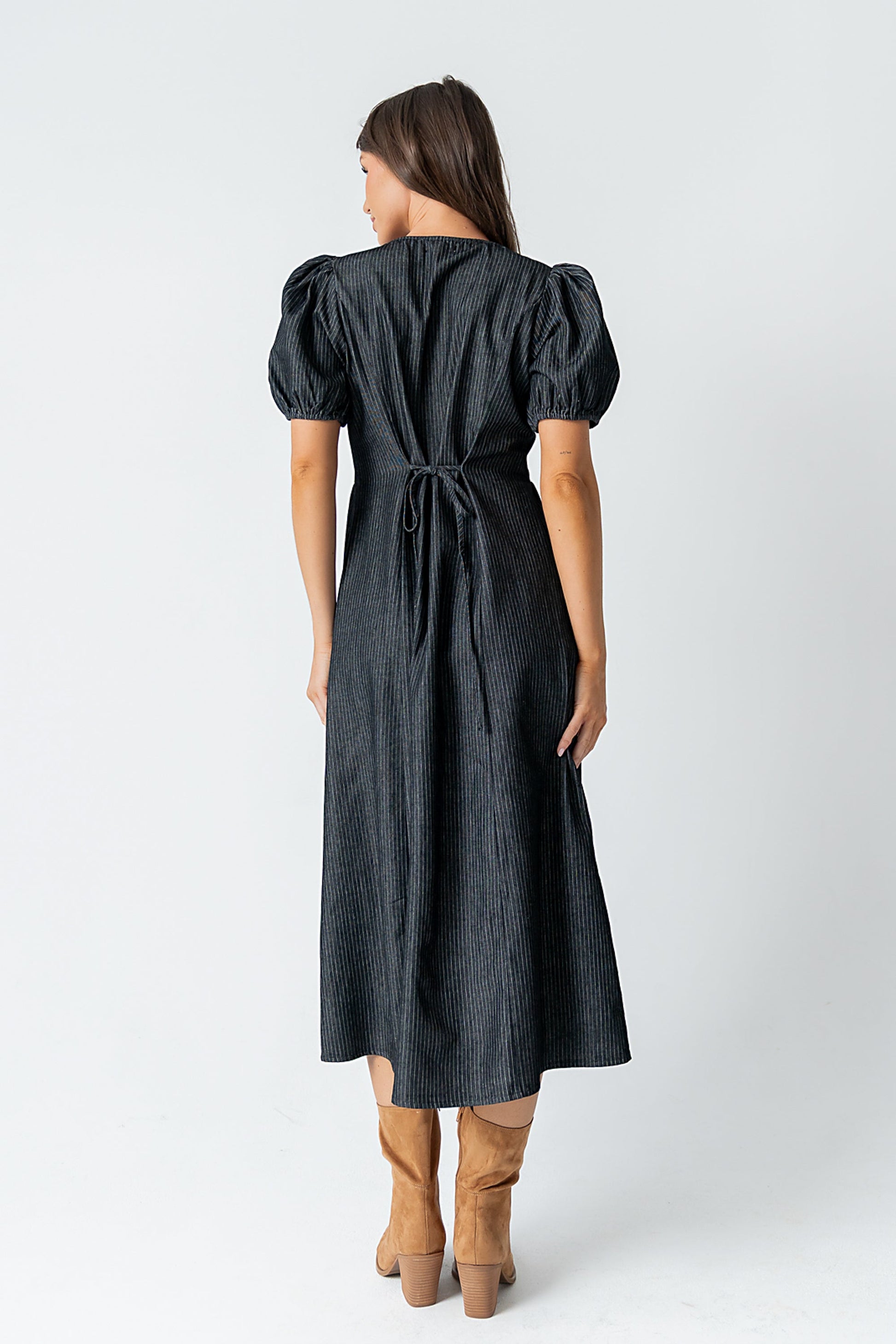 Conley Pinstripe Midi Dress in Black