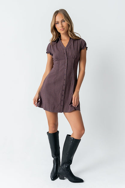 Lockie Pinstripe Mini Dress in Dark Brown - FINAL SALE