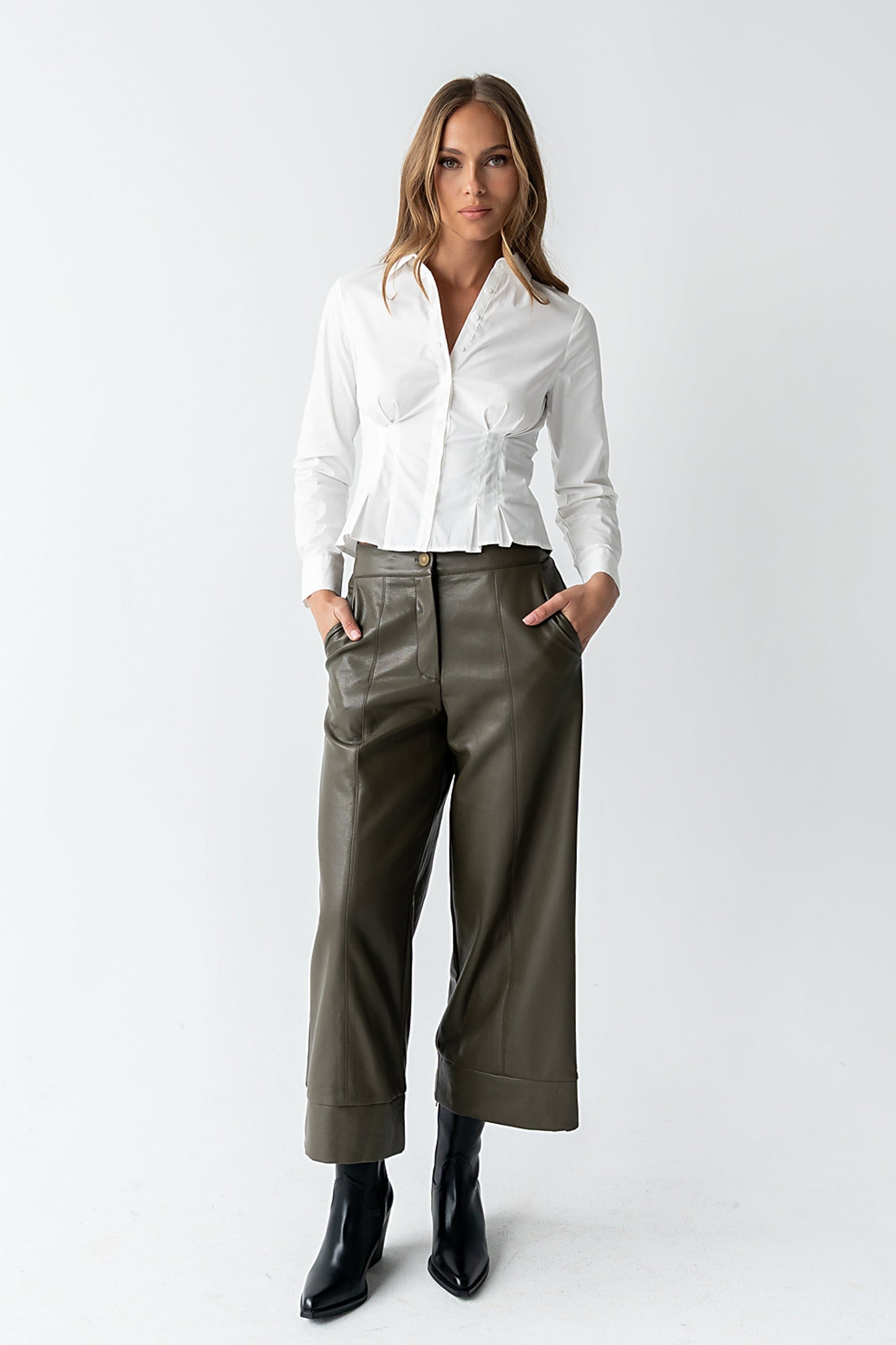 Ulani Vegan Leather Pants in Olive
