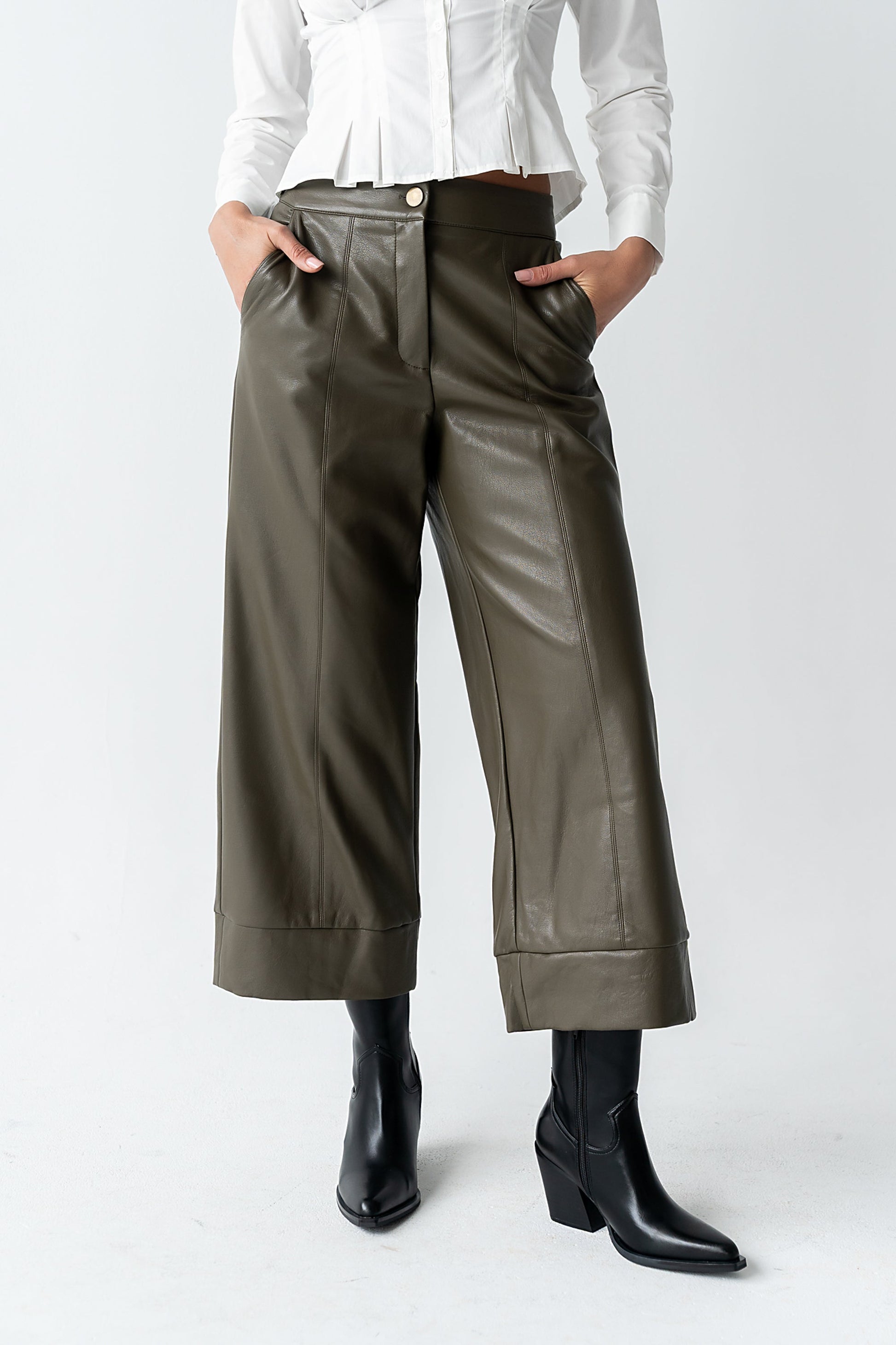 Ulani Vegan Leather Pants in Olive
