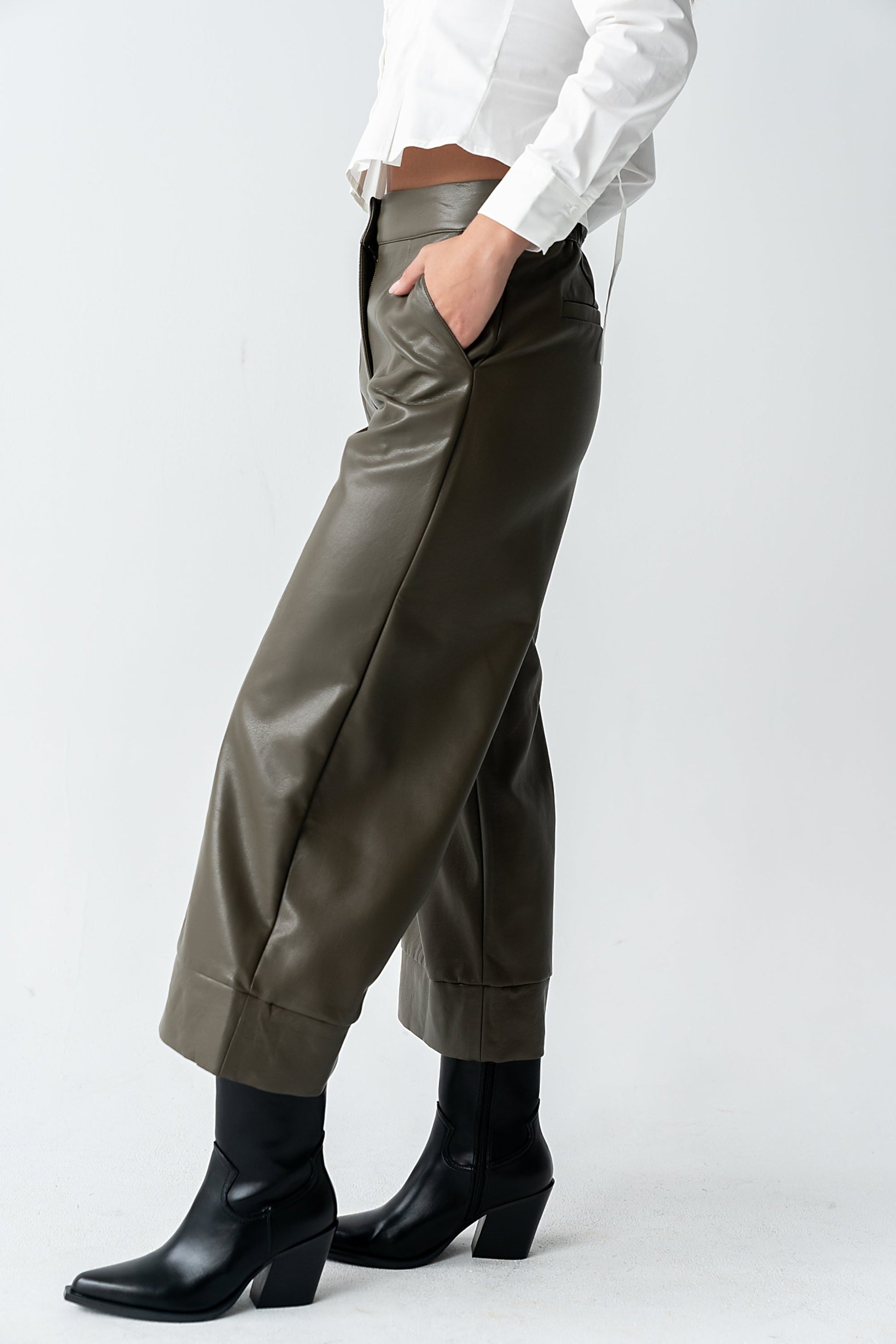 Ulani Vegan Leather Pants in Olive
