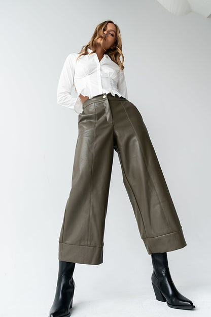 Ulani Vegan Leather Pants in Olive