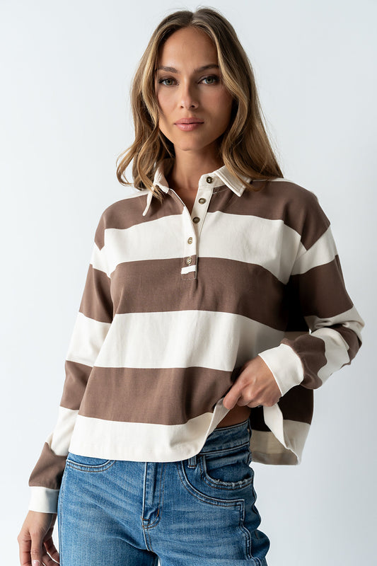Kaysen Striped Top in Taupe - FINAL SALE