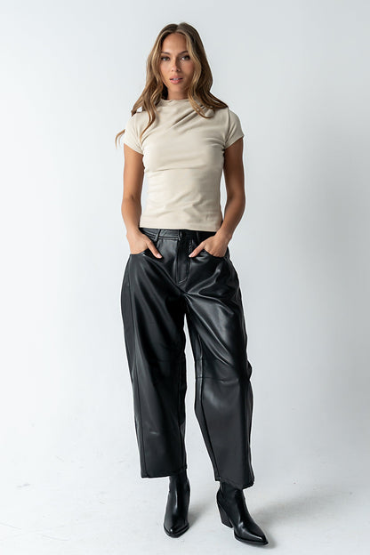 Langston Vegan Leather Barrel Jeans in Black - FINAL SALE