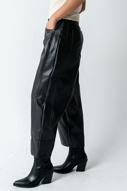 Langston Vegan Leather Barrel Jeans in Black - FINAL SALE