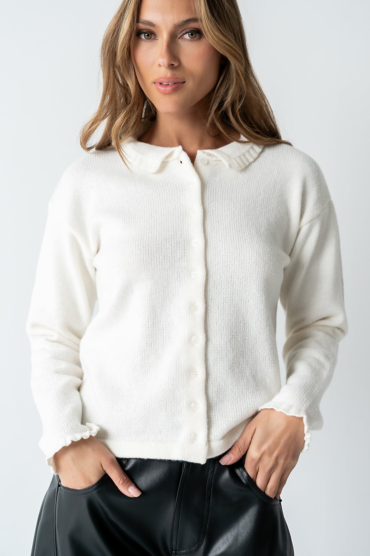 Trixie Ruffled Cardigan in Ivory