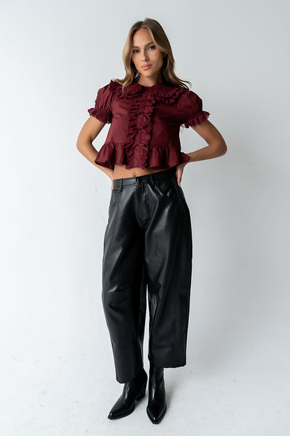 Langston Vegan Leather Barrel Jeans in Black - FINAL SALE