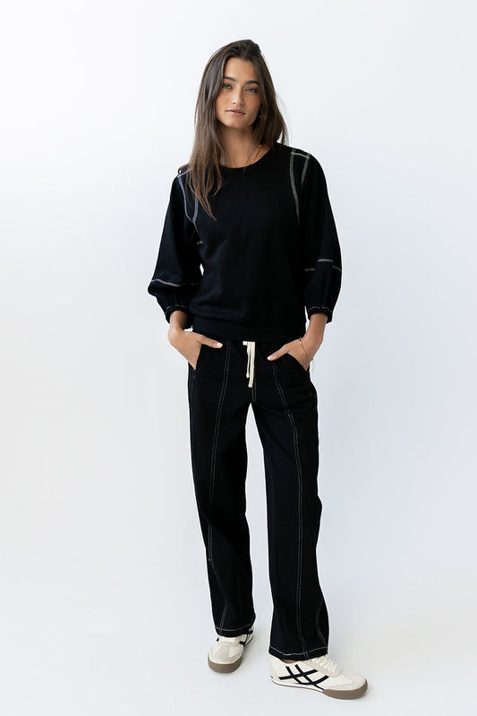 Malinda Mixed Media Baggy Pants in Black - FINAL SALE