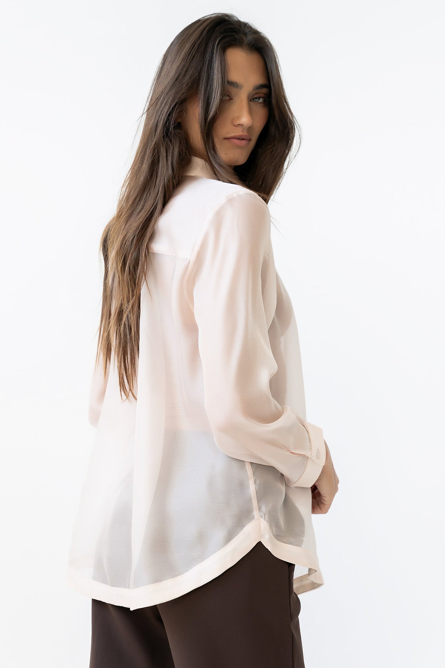 Liberty Sheer Button Up Blouse in Blush