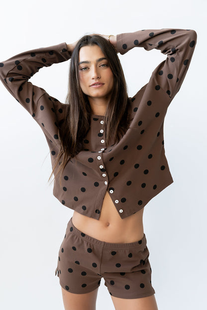 James Polka Dot Shorts in Brown - FINAL SALE