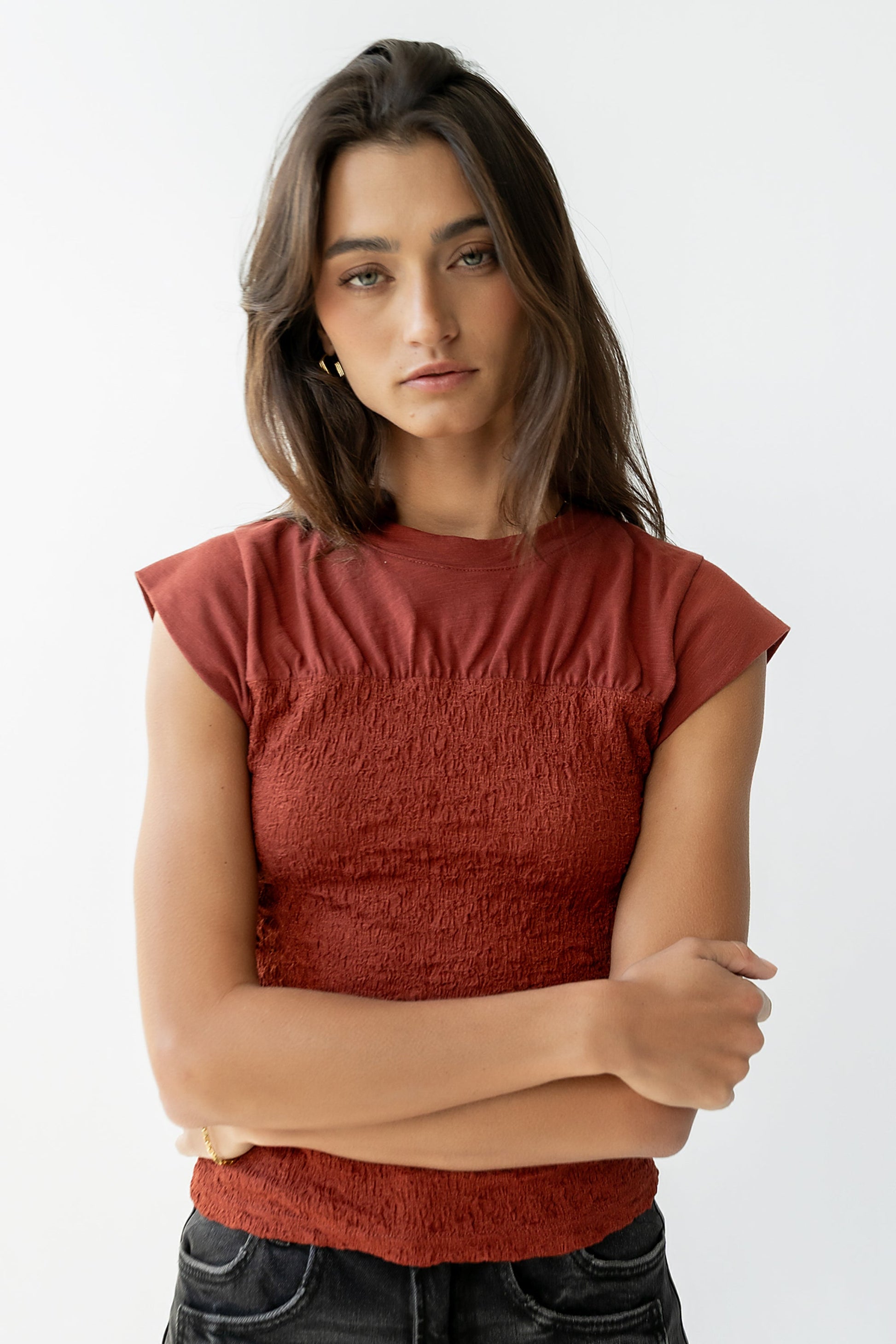 Josey Smocked Top in Brick