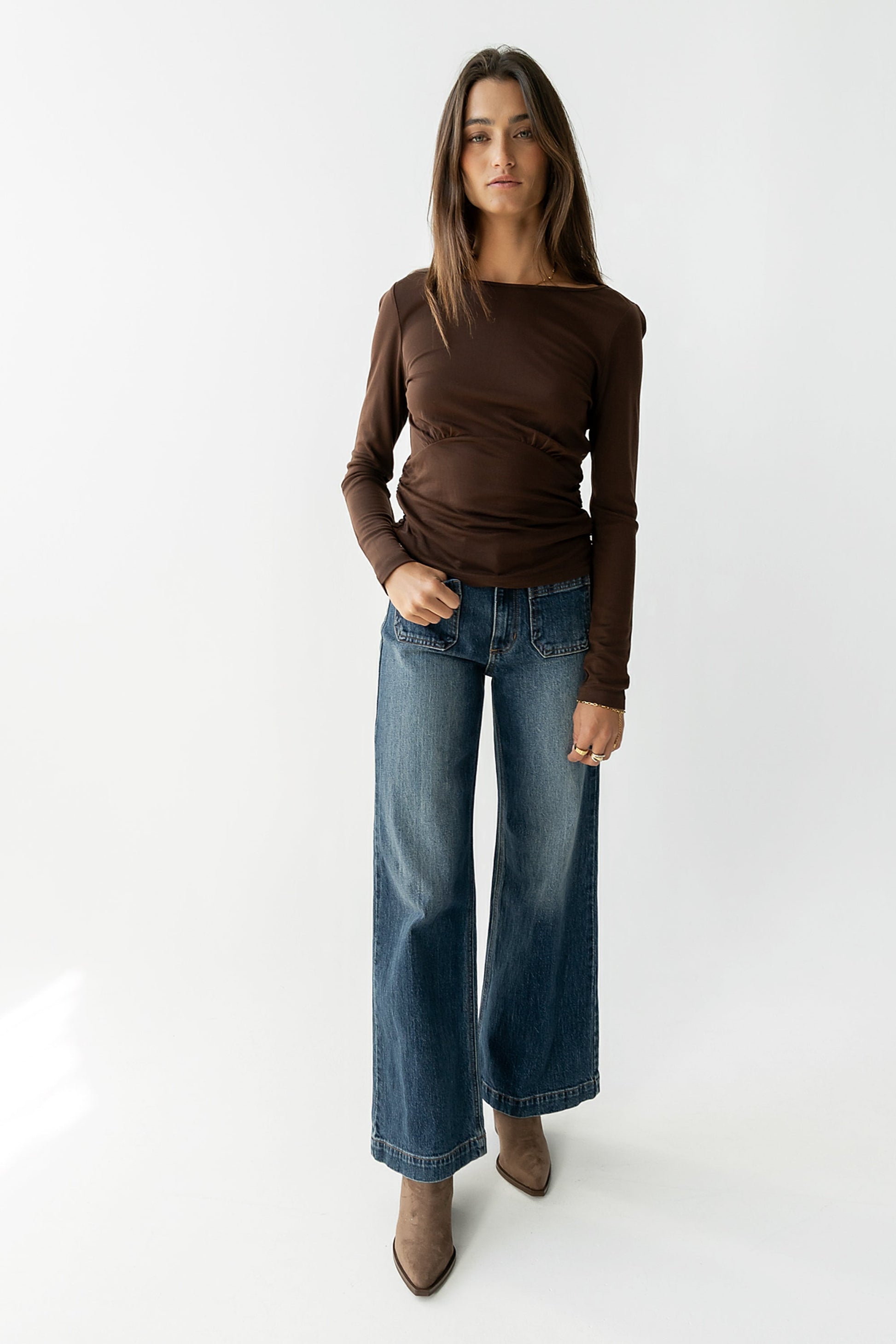 Selena Ruched Top in Brown