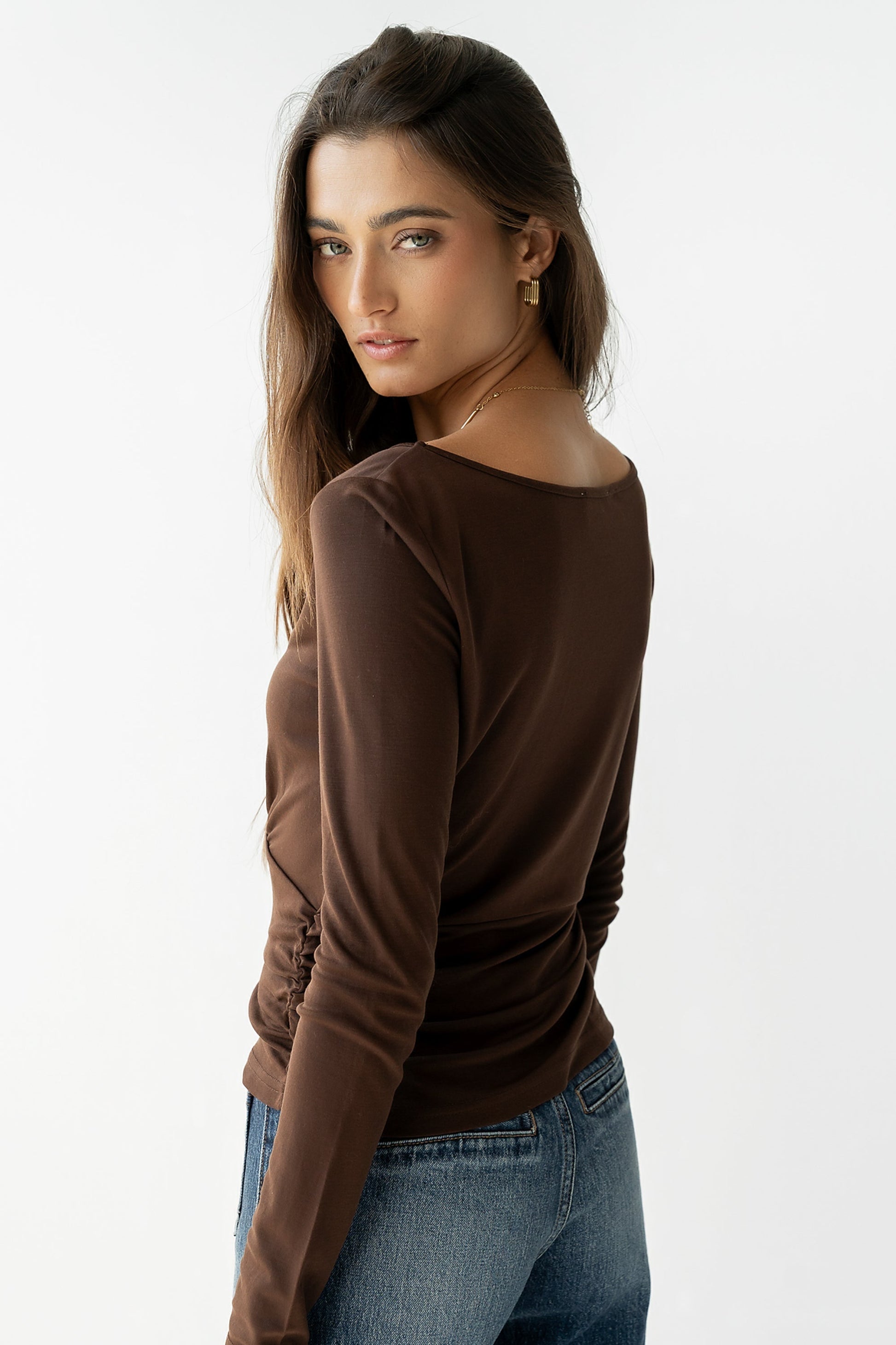 Selena Ruched Top in Brown