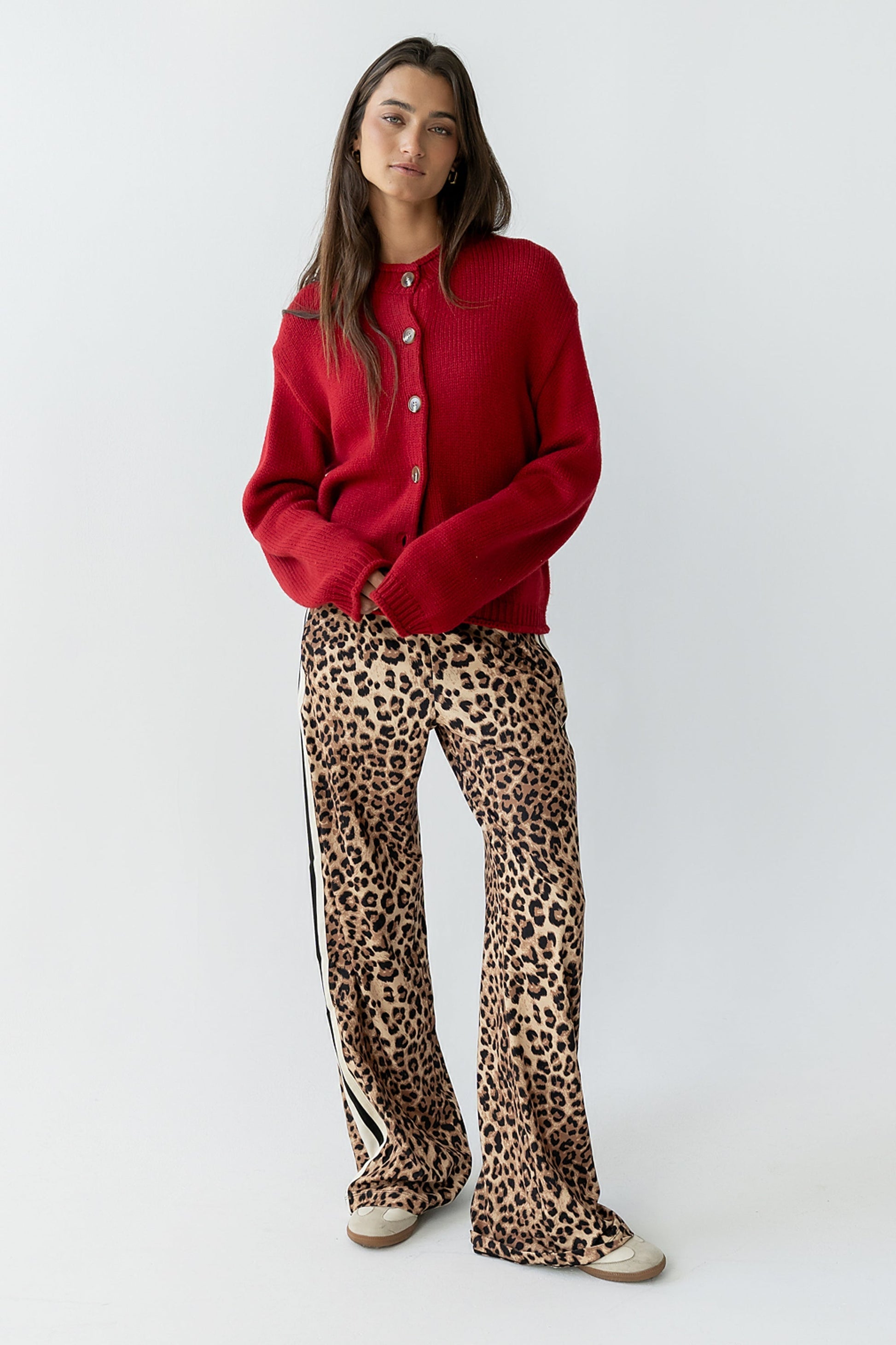 Nolan Chunky Knit Cardigan in Red