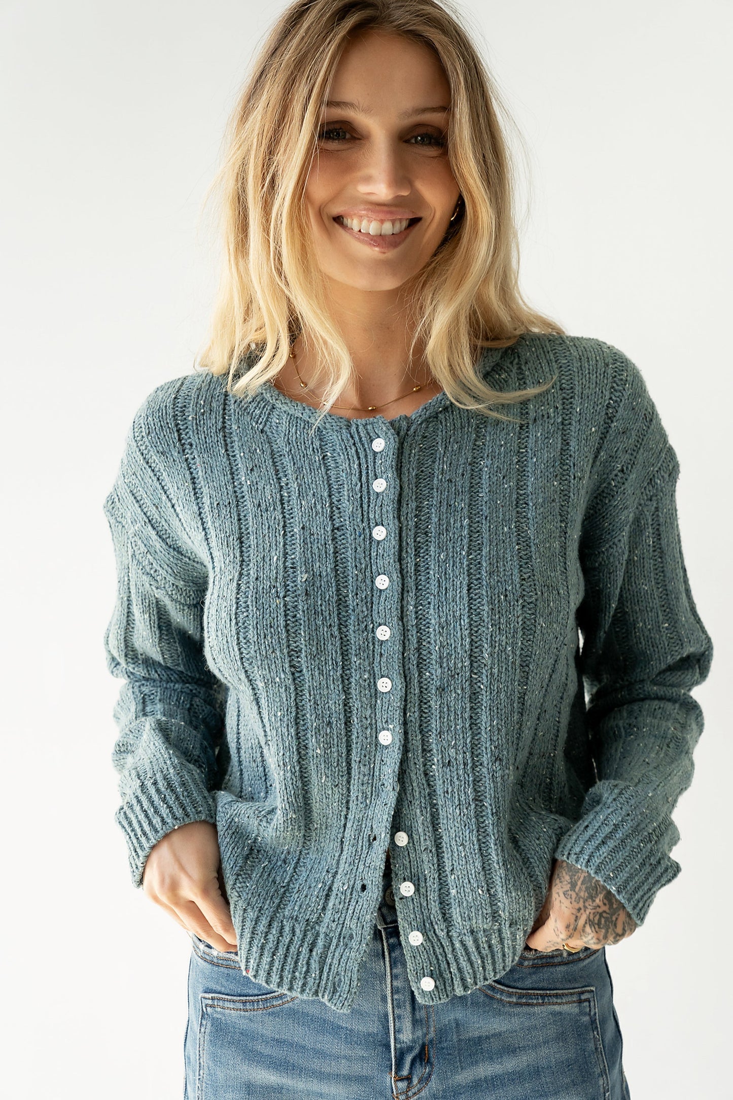 Katira Button Up Sweater in Blue