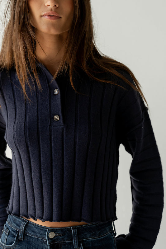 Brandi Collared Sweater in Navy