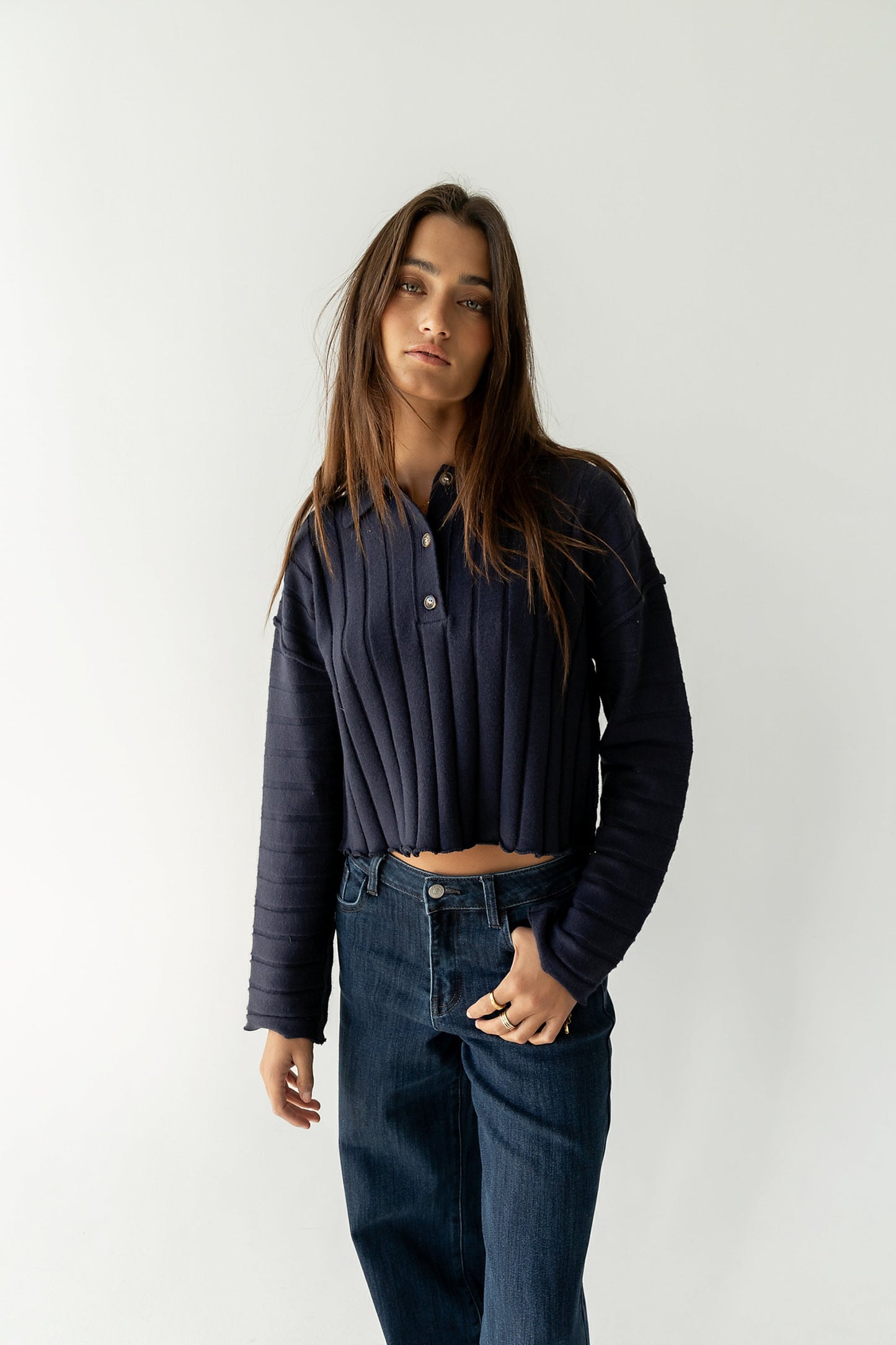 Brandi Collared Sweater in Navy